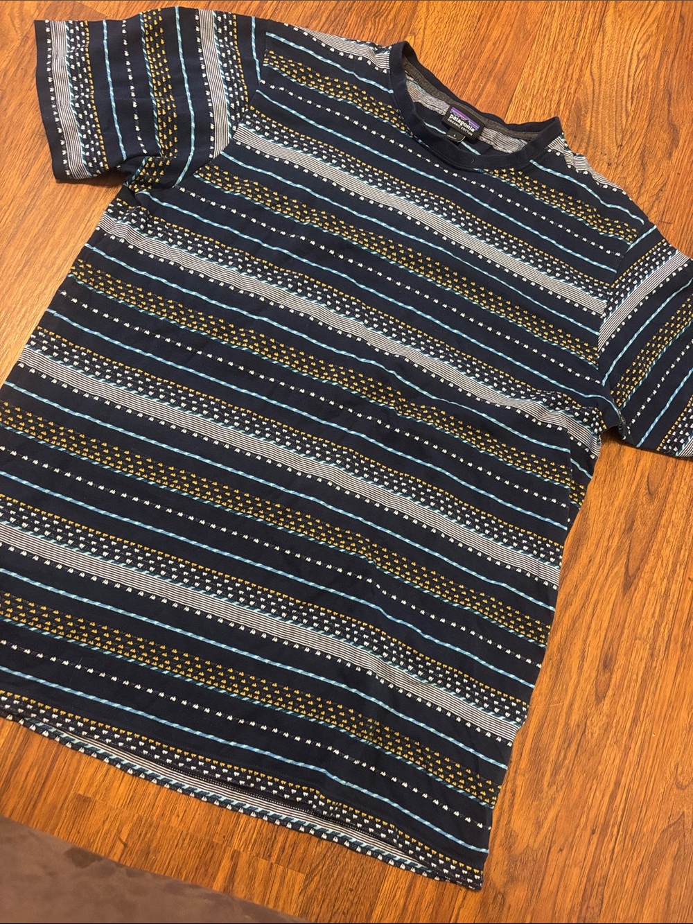 Patagonia Navy Multi-Striped Short Sleeve Tee